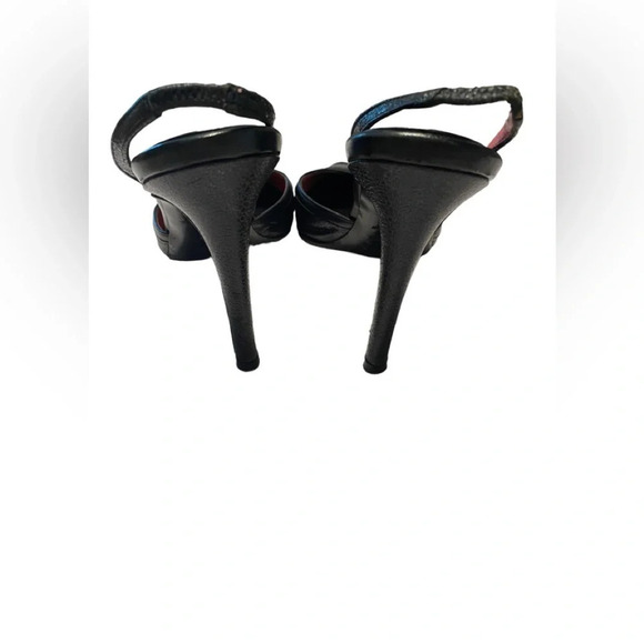 Judith Leiber Black Leather Crystal Ball Embellishments Sling Back Heels - Picture 6 of 10